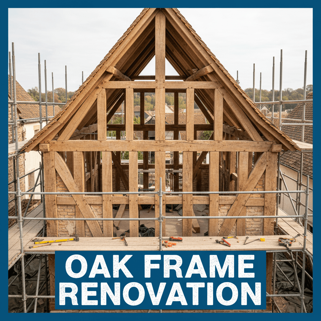 Renovation of half-timbered house with exposed oak beams