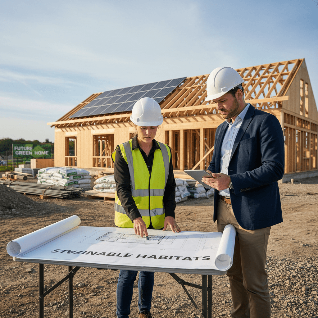 Architect discussing sustainable building plans with client